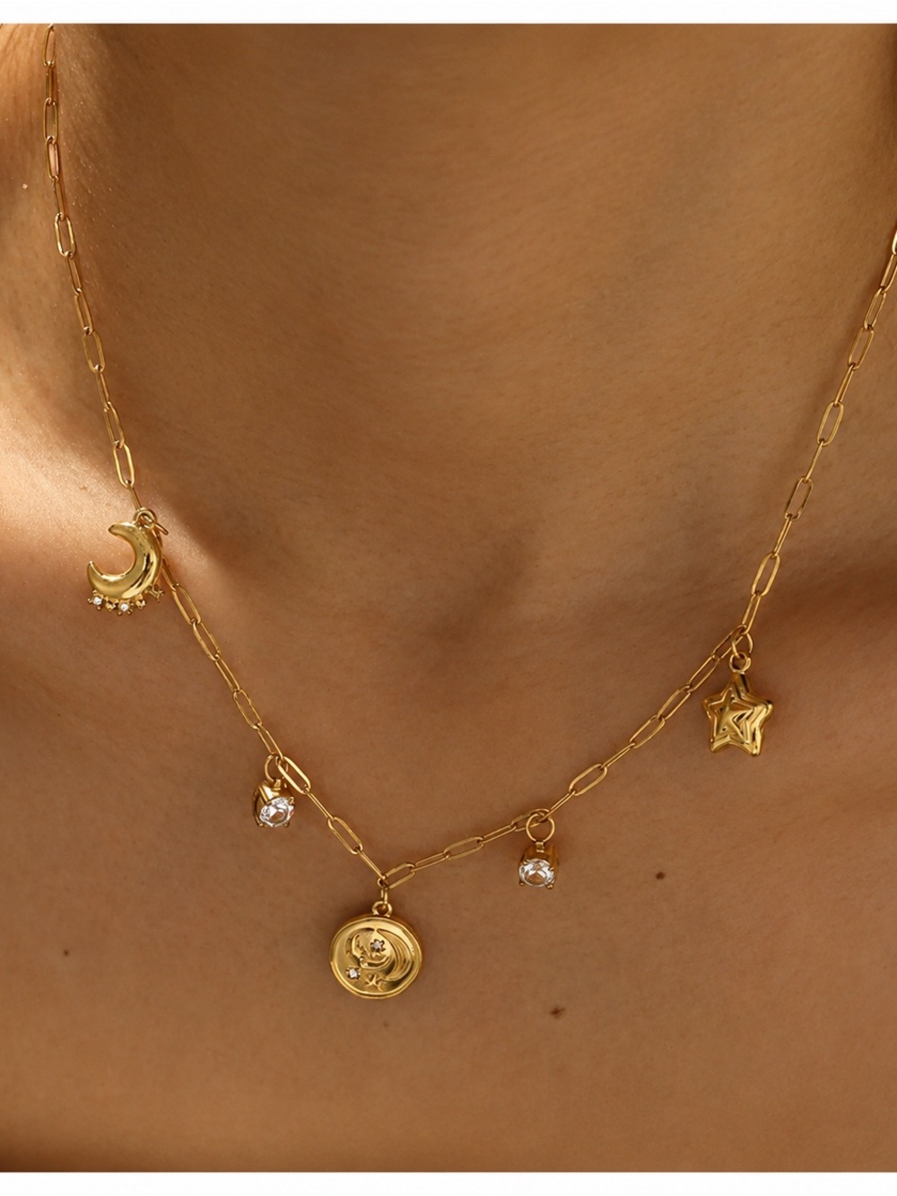 Gold Celestial Charm Necklace | PVD-Coated Stainless Steel